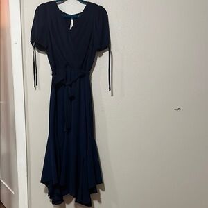 Maggy London Blue Asymmetrical Puff Sleeve Sundress